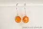 Sterling silver wire wrapped tangerine orange crystal drop earrings handmade by Jessica Luu Jewelry