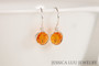 Sterling silver wire wrapped tangerine orange crystal drop earrings handmade by Jessica Luu Jewelry