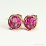 14K rose gold filled wire wrapped fuchsia pink purple crystal round stud earrings handmade by Jessica Luu Jewelry