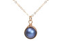 14K rose gold filled wire wrapped iridescent dark blue pearl necklace handmade by Jessica Luu Jewelry
