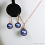 Rose Gold Iridescent Blue Pearl Necklace - Available with Matching Earrings and Other Metal Options