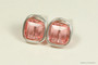 Sterling silver wire wrapped rose peach pink crystal square cube stud earrings handmade by Jessica Luu Jewelry
