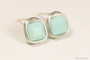 Sterling silver wire wrapped light mint alabaster green crystal cube stud earrings handmade by Jessica Luu Jewelry