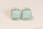 Sterling silver wire wrapped light mint alabaster green crystal cube stud earrings handmade by Jessica Luu Jewelry