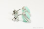 Sterling silver wire wrapped light mint alabaster green crystal cube stud earrings handmade by Jessica Luu Jewelry