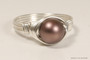 Sterling silver wire wrapped velvet brown pearl solitaire right hand ring handmade by Jessica Luu Jewelry
