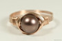 14K rose gold filled wire wrapped velvet dark brown pearl solitaire ring handmade by Jessica Luu Jewelry