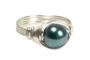 Sterling silver wire wrapped iridescent Tahitian pearl solitaire ring handmade by Jessica Luu Jewelry