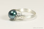 Sterling silver wire wrapped iridescent Tahitian pearl solitaire ring handmade by Jessica Luu Jewelry