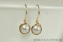 14K yellow gold filled wire wrapped iridescent dove grey silver pearl drop earrings handmade by Jessica Luu Jewelry