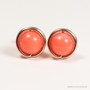 14K rose gold filled wire wrapped 6mm round orange coral gemstone stud earrings handmade by Jessica Luu Jewelry