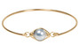 Handmade 14k yellow gold filled wire wrapped bangle bracelet with light blue pearl by Jessica Luu Jewelry