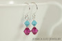Sterling silver fuchsia pink purple turquoise blue crystal dangle earrings handmade by Jessica Luu Jewelry