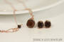 Rose Gold Dark Brown Crystal Stud Earrings - Available with Matching Necklace and Other Metal Options