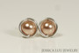 Sterling silver wire wrapped rose gold pearl stud earrings handmade by Jessica Luu Jewelry