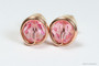 14K rose gold filled wire wrapped light pink crystal round stud earrings handmade by Jessica Luu Jewelry