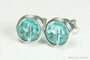 Sterling silver wire wrapped blue green aqua sea glass crystal stud earrings handmade by Jessica Luu Jewelry