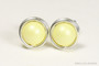 Sterling silver wire wrapped light pastel yellow pearl stud round earrings handmade by Jessica Luu Jewelry