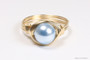 14K gold filled wire wrapped light blue pearl ring handmade by Jessica Luu Jewelry