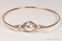 14k rose gold filled wire wrapped bangle bracelet with white pearl solitaire handmade by Jessica Luu Jewelry