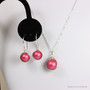 Sterling silver wire wrapped dark pink mulberry pearl drop earrings and necklace set handmade by Jessica Luu Jewelry