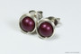 Sterling silver wire wrapped dark purple elderberry pearl stud earrings handmade by Jessica Luu Jewelry