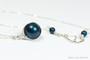 10mm dark blue pearl solitaire pendant in sterling silver wire wrapped setting on 18 inch long chain necklace handmade by Jessica Luu Jewelry