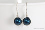 8mm Tahitian dark blue pearl drop earrings wrapped in sterling silver handmade by Jessica Luu Jewelry