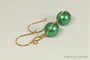 14K yellow gold filled wire wrapped eden green pearl dangle earrings handmade by Jessica Luu Jewelry