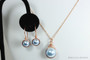 14K rose gold filled wire wrapped light blue pearl drop earrings and necklace set handmade by Jessica Luu Jewelry