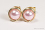 14K yellow gold filled wire wrapped light pink rosaline pearl stud earrings handmade by Jessica Luu Jewelry