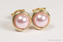 14K yellow gold filled wire wrapped light pink rosaline pearl stud earrings handmade by Jessica Luu Jewelry