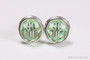 Sterling silver wire wrapped light green chrysolite crystal stud earrings handmade by Jessica Luu Jewelry