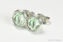 Sterling silver wire wrapped light green chrysolite crystal stud earrings handmade by Jessica Luu Jewelry