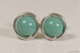 Sterling silver wire wrapped blue green jade stud earrings handmade by Jessica Luu Jewelry