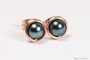14K rose gold filled wire wrapped blue grey Tahitian crystal pearl stud earrings handmade by Jessica Luu Jewelry