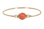 14K yellow gold filled herringbone wire wrapped orange coral nacre pearl solitaire slide on bangle bracelet handmade by Jessica Luu Jewelry