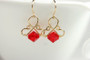 14K yellow gold filled wire wrapped light siam bright cherry red crystal dangle earrings handmade by Jessica Luu Jewelry