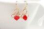 14K yellow gold filled wire wrapped light siam bright cherry red crystal dangle earrings handmade by Jessica Luu Jewelry