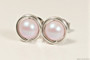 Sterling silver wire wrapped iridescent light pink dreamy rose pearl stud earrings handmade by Jessica Luu Jewelry
