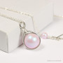 Sterling silver wire wrapped iridescent light pink dreamy rose pearl solitaire pendant on chain necklace handmade by Jessica Luu Jewelry