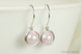 Sterling silver wire wrapped 8mm iridescent light pink pearl drop earrings handmade by Jessica Luu Jewelry