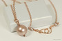 14K rose gold filled wire wrapped powder almond beige pearl pendant on chain necklace handmade by Jessica Luu Jewelry