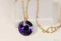 14K yellow gold filled chain necklace with heliotrope purple crystal pendant handmade by Jessica Luu Jewelry