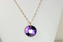 14K yellow gold filled chain necklace with heliotrope purple crystal pendant handmade by Jessica Luu Jewelry