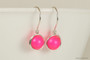 Sterling Silver wire wrapped bright neon pink pearl drop earrings handmade by Jessica Luu Jewelry