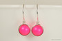 Sterling Silver wire wrapped bright neon pink pearl drop earrings handmade by Jessica Luu Jewelry