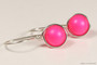Sterling Silver wire wrapped bright neon pink pearl drop earrings handmade by Jessica Luu Jewelry