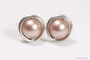 Sterling silver wire wrapped powder almond beige pearl stud earrings handmade by Jessica Luu Jewelry