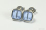 Sterling silver wire wrapped light sapphire blue crystal cube stud earrings handmade by Jessica Luu Jewelry